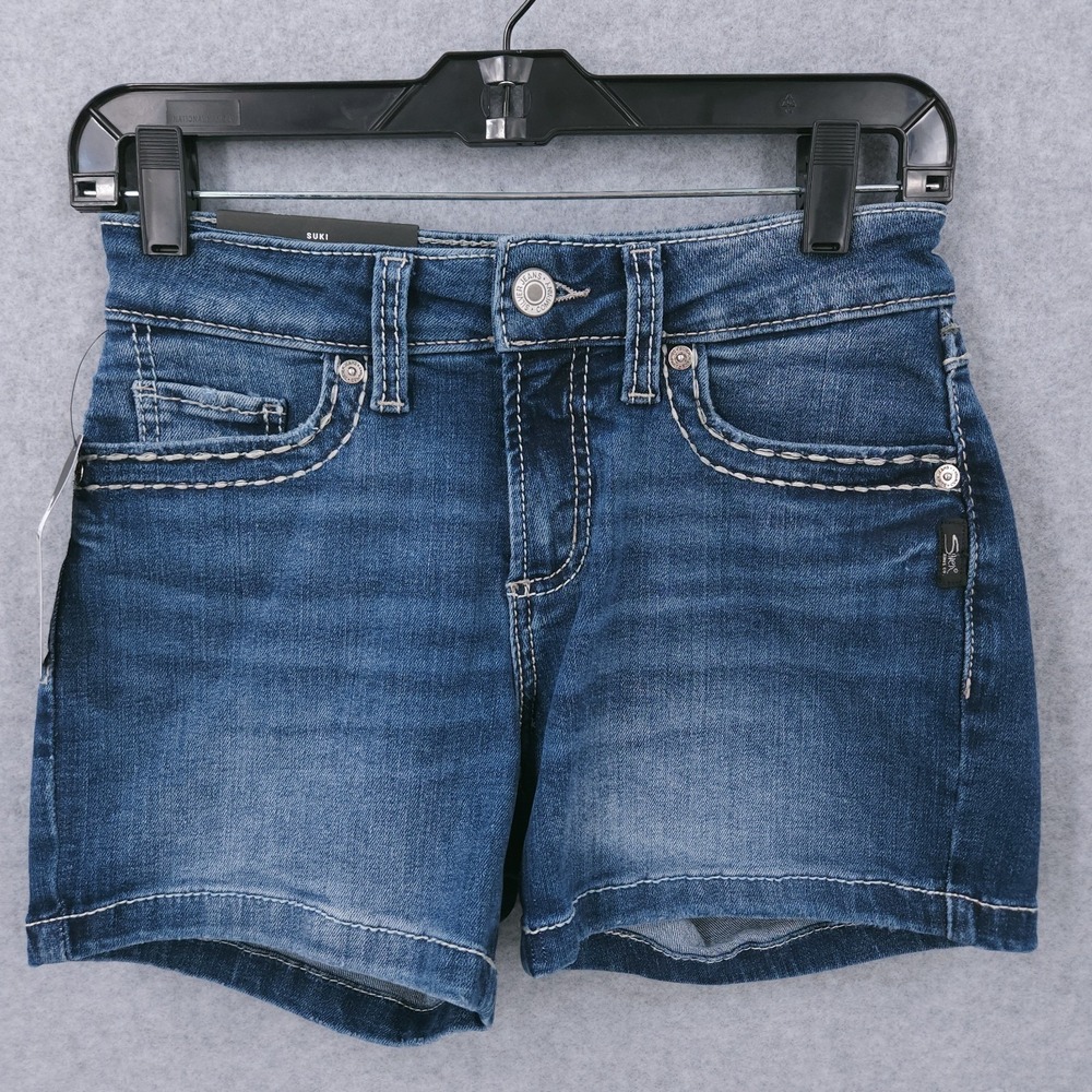 Silver Jeans Co. Suki Mid Rise Vintage Indigo Denim Shorts Womens Size 24 NWT